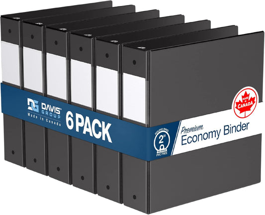 Premium Economy 6-Pack 3-Ring Binders for School or Office, Round-Ring Binders, 2 Inch, Black