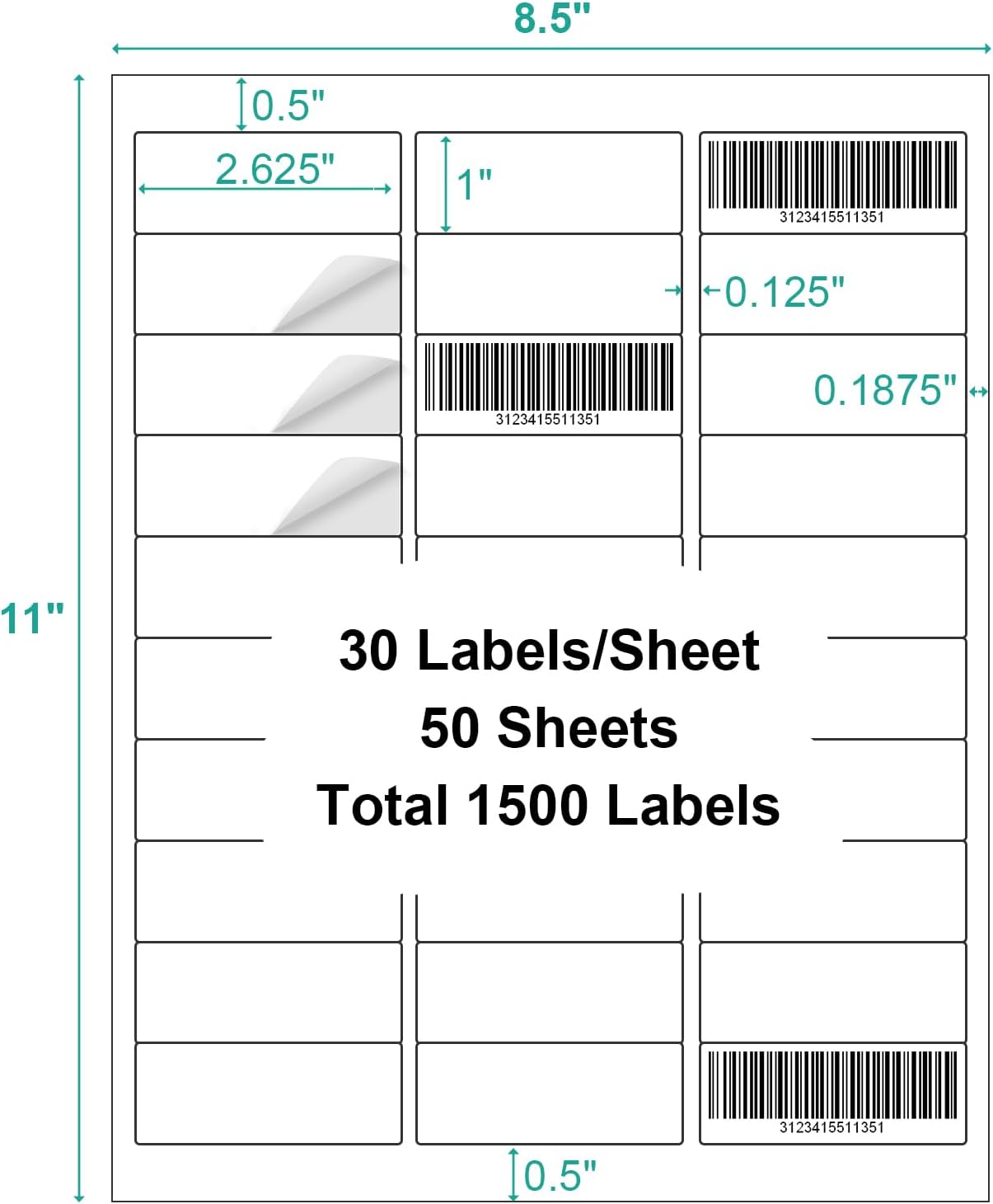 1500 Labels Address Label Sticker for Laser & Inkjet Printer 50 Sheets, 1" x 2-5/8" White Blank Printable Shipping Address Labels, Strong Adhesive for FBA Label, Easy to Peel