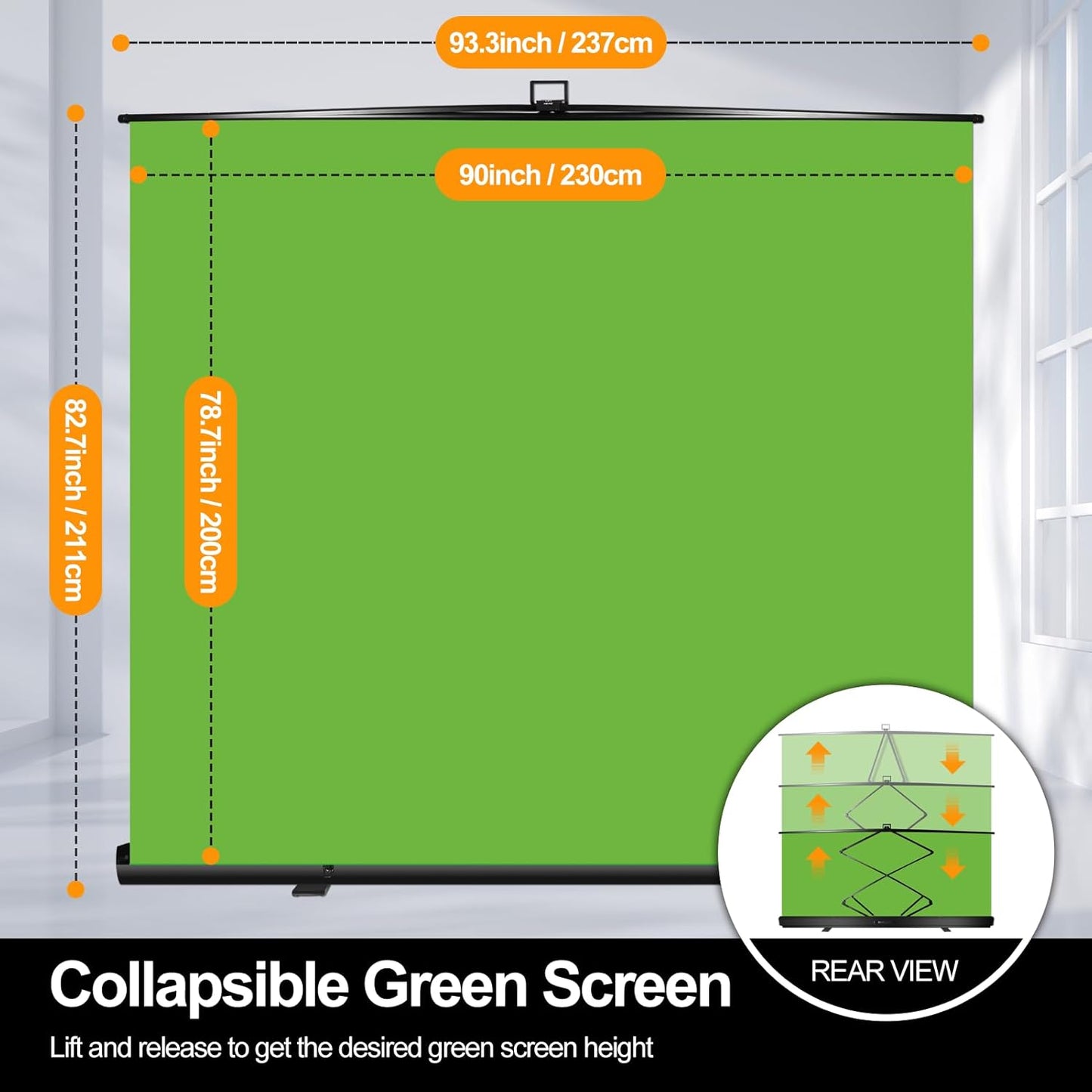 FUDESY 78.7 x 93in Extra Wide Large Collapsible Green Screen Chroma Key Panel, Portable Retractable Wrinkle Resistant Green Backdrop for Streaming, Tiktok, Auto-Locking Frame, Aluminum Hard Case