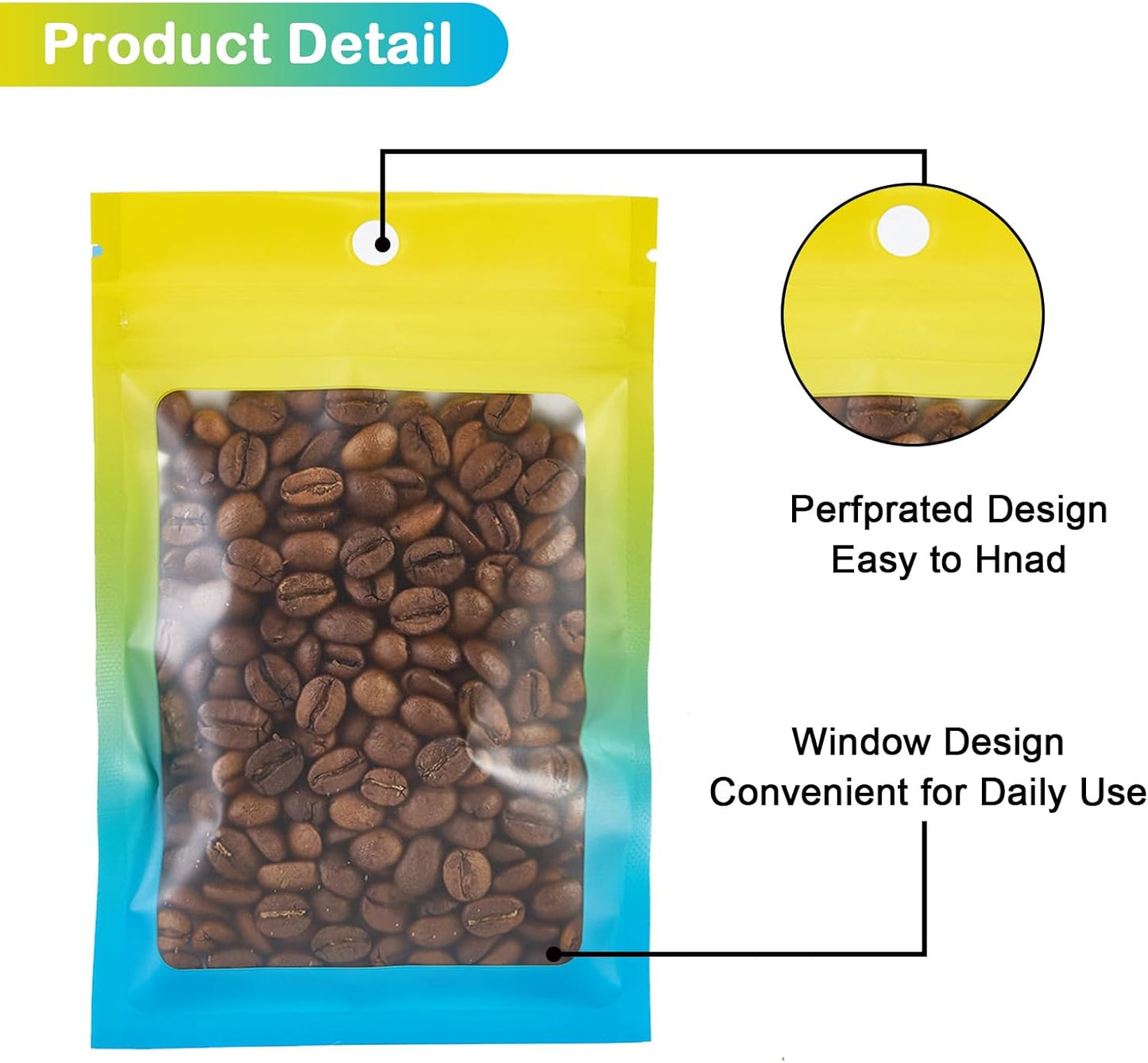 100 Pcs Resealable Mylar Bags, Gradient Color Food Storage Bags, Zip Bag Foil Bags Packaging Pouch for Food Storage, Sample, Small Business (Yellow Blue, 3.1 X 4.7 Inch)