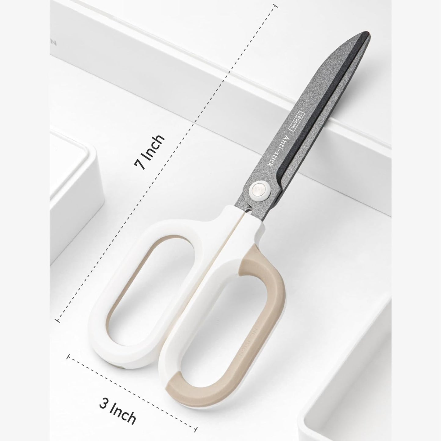 Titanium Non-Stick Scissors, Professional Stainless Steel Comfort Grip, All-Purpose, Straight Office Craft Scissors for DIY art and craft White