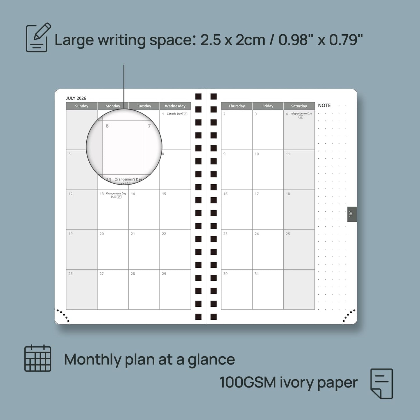 POPRUN 2026 Planner Weekly Notebook (Jan-Dec), Small Size 4''x 6.25'' - 2026 Pocket Calendar for Purse with Spiral Soft Cover, Plastic Ruler, Inner Pocket, 100 GSM - Claret