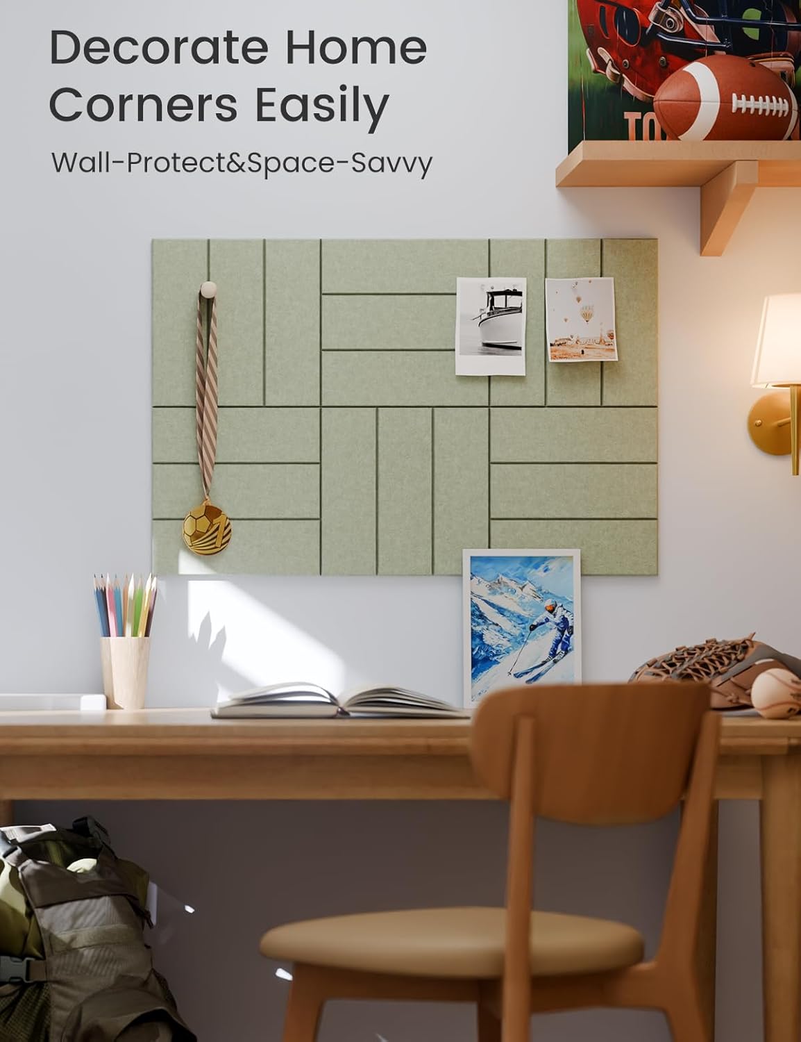 Felt Bulletin Board Tiles -28"x18" with 40 Adhesive Tabs, Cork Board Alternative for Office Decor, Push Pin Board Wall Organizer 6-Pack (Sage)