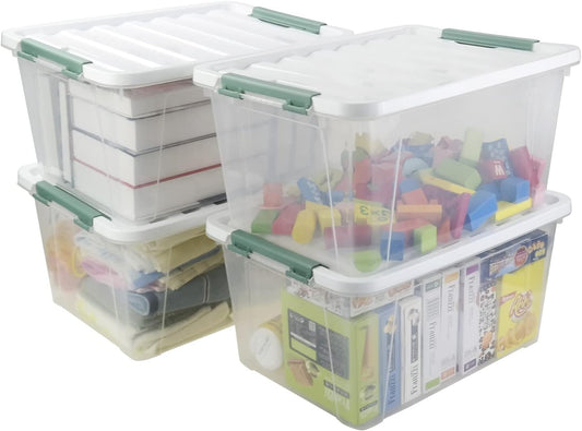 36 Quart Large Plastic Storage Box, Clear Plastic Storage Totes, 4 Packs
