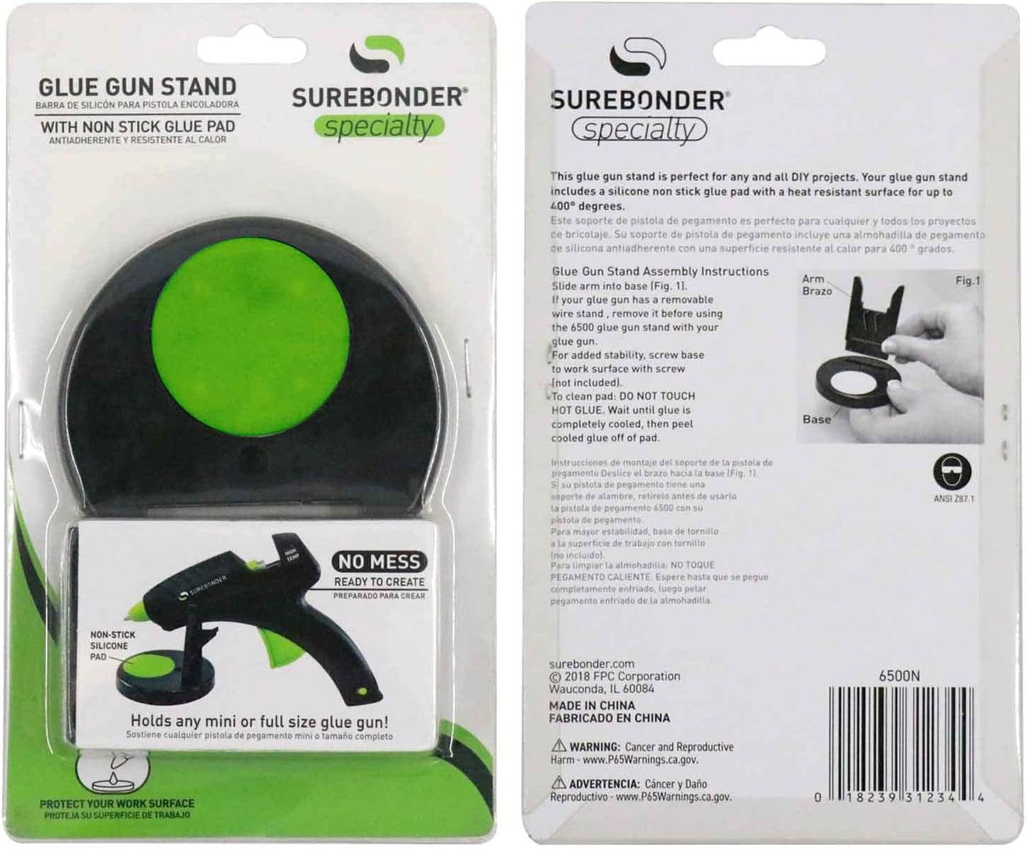 Surebonder Universal Glue Gun Stand with Silicon Anti-Drip Non-Stick Pad, Works with Almost Any Glue Gun, Black