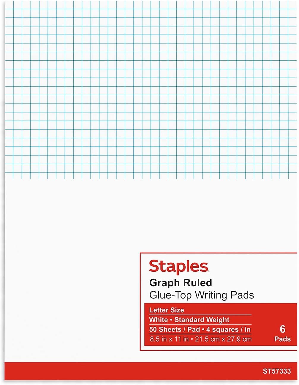 Staples 412593 Graph Pads 8.5-Inch x 11-Inch Graph White 50 Sh./Pad 6 Pads/PK