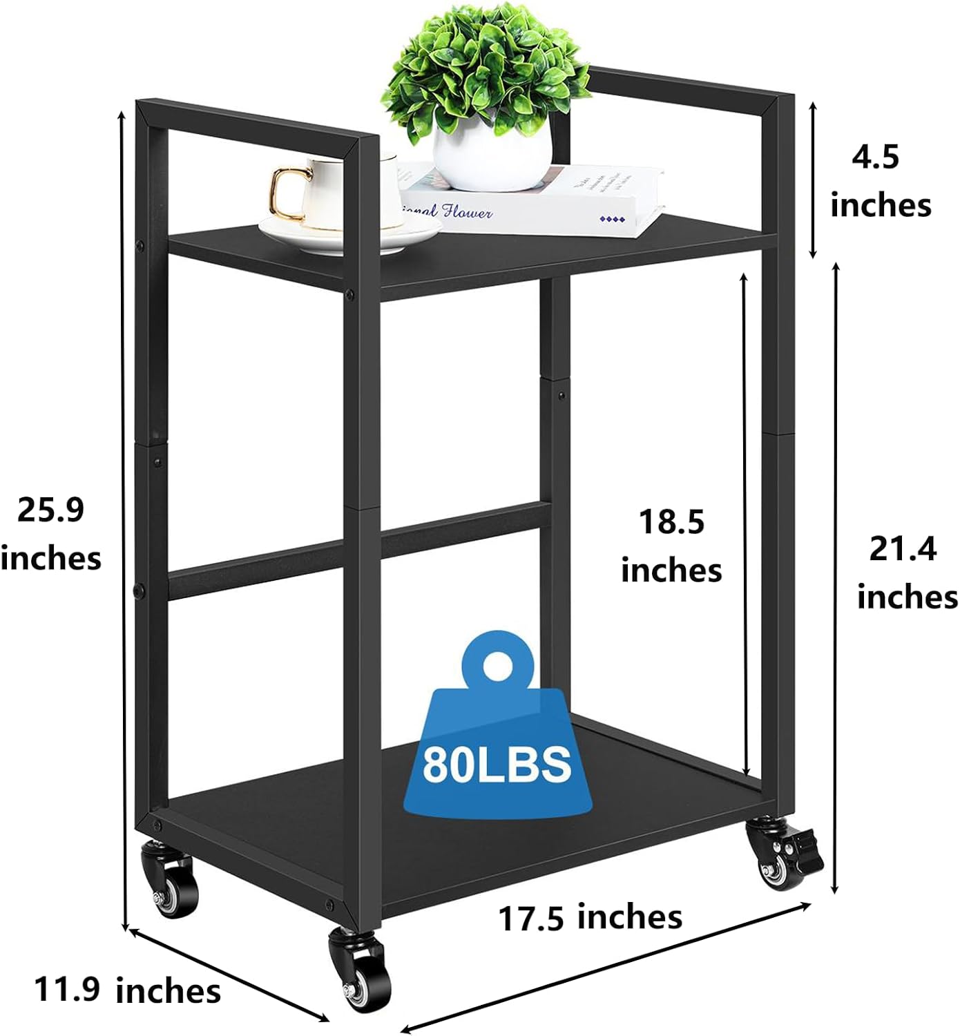SEHERTIWY 2 Tier Computer Tower Stand, Black CPU Holder Stand Cart with Rolling Caster Wheels, Mobile PC Tower Stand for Office Home Studio
