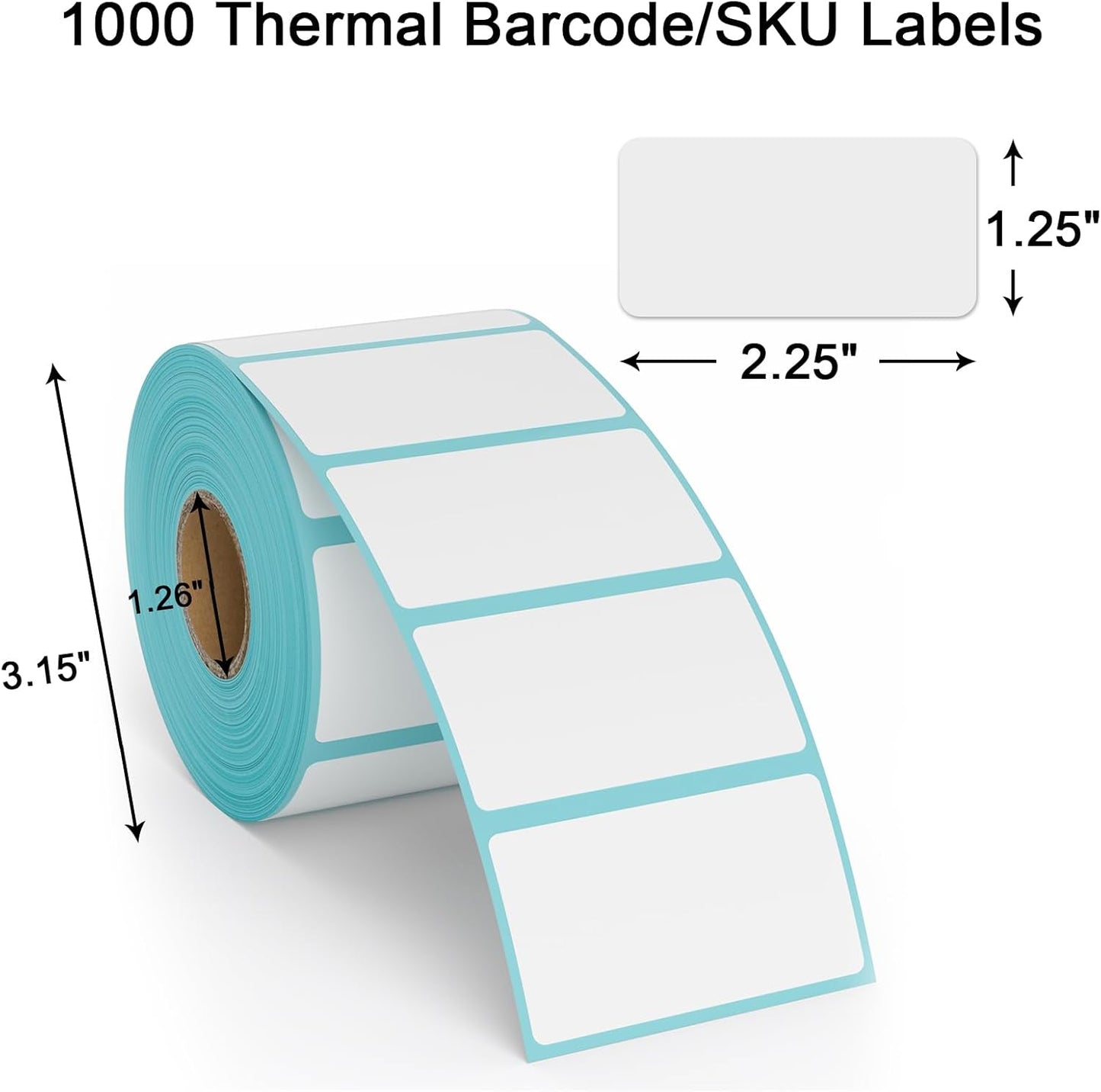 MFLABEL 2.25x1.25 inch Direct Thermal Labels 2-1/4 x 1-1/4 Inch White Thermal Printer Labels for UPC Barcode, Self-Adhesive Address Shipping Thermal Label Stickers 18 Rolls（1 Rolls/1000 Labels）