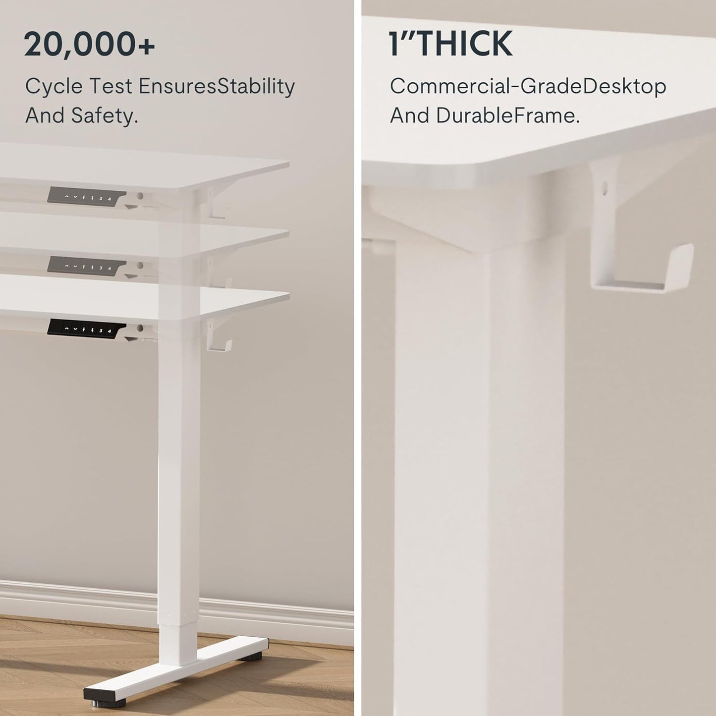 FLEXISPOT EN1 One-Piece Standing Desk, 60 x 24 Inches Electric Height Adjustable Desk for Home Office (White Frame + White Desktop, 2 Packages)