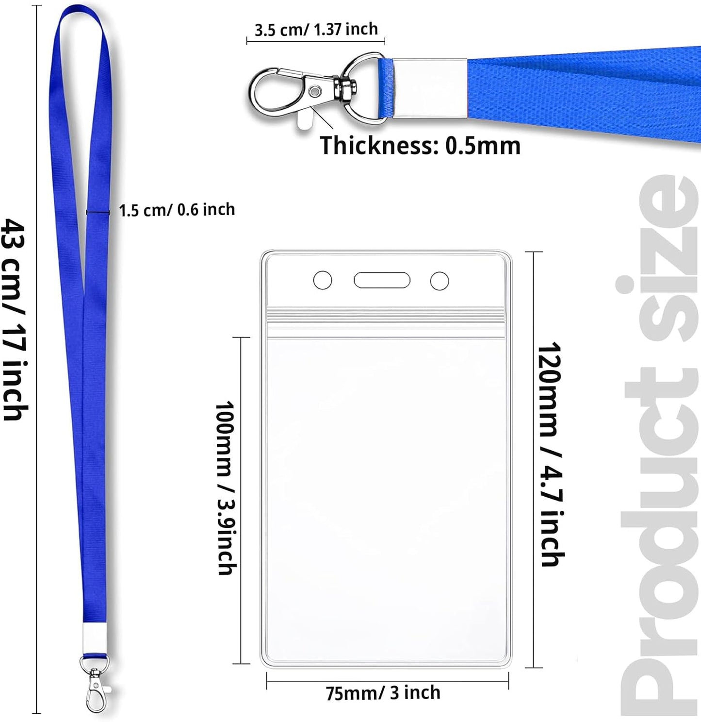 50 Pcs Teacher Lanyard with ID Holder, Vertical Name Badge Holders with Pack Lanyards, ID Card Holder with Lanyard for School Office Cruise (Blue)