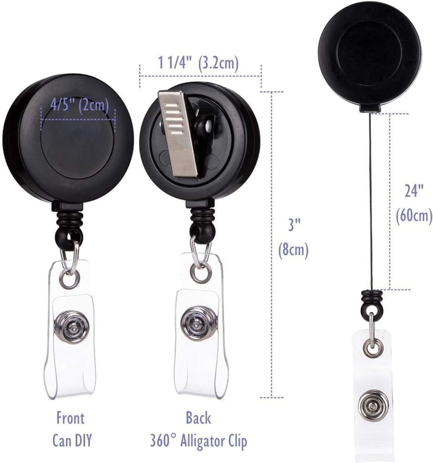 QREEL - 25 Pack - Retractable ID Name Badge Holder Reels with Swivel Alligator Clip (Black)