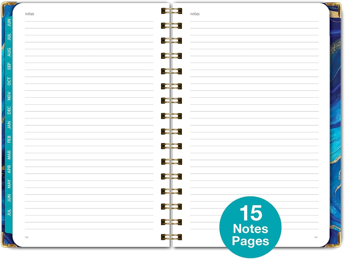 HARDCOVER Academic Year 2025-2026 Planner: (June 2025 Through July 2026) 5.5"x8" Daily Weekly Monthly Planner Yearly Agenda. Bookmark, Pocket Folder and Sticky Note Set (Dark Blue Marble)