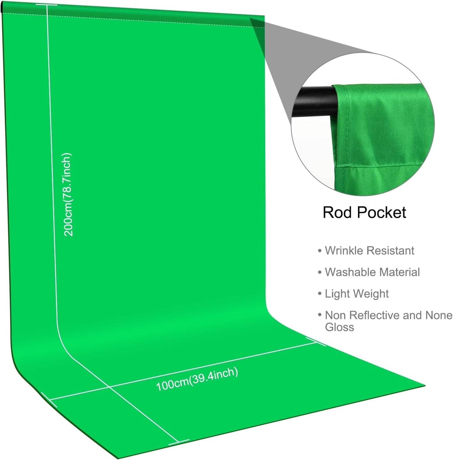 Green Screen Backdrops Curtain for Photography-PULUZ 3.3ft×6.6ft Washable Cloth Photo Background with 4 Clamps for Photoshoot YouTube Video Recording