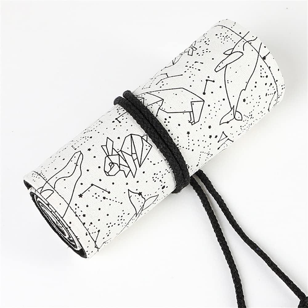 DIYOMR 24/36/72 Slots Pencil Wrap Pencil Rolls, Artist Colored Pencils Roll Up Bag Short Brushes Pouch Case Pencils Organizer for Drawing Coloring and Sketching (White Starry Sky, 36slots)