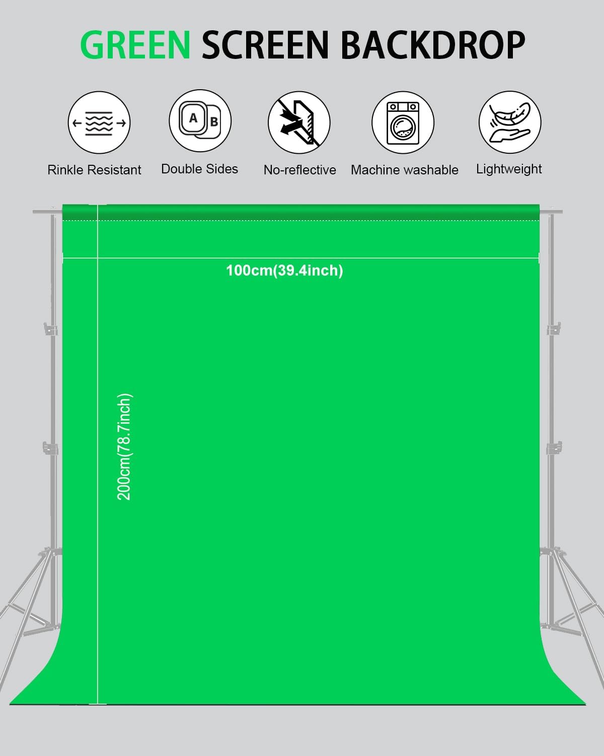Green Screen Background for Photography, PULUZ Green Screen Sheet 3.3ft×6.6ft Background Kit Cloth Fabric Curtain with 4 Clamps Backdrop for Video Recording, Photoshoot and YouTube