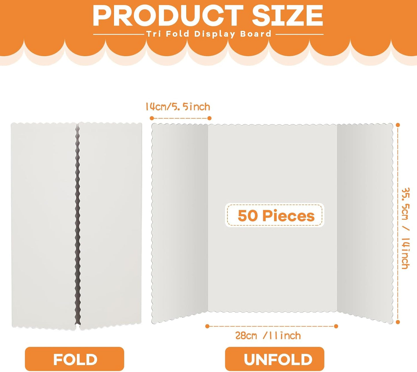 Ctosree 50 Pcs Trifold Poster Board Bulk 14 x 22 Inch Fold Presentation Display Science Project Board for School Workshop Business Projects Exhibition Supplies, White