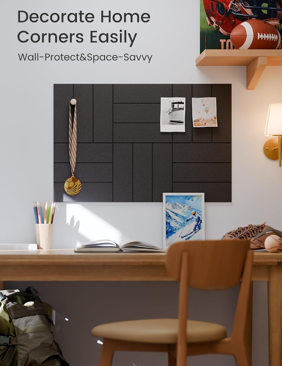 Felt Bulletin Board Tiles -28"x18" with 40 Adhesive Tabs, Cork Board Alternative for Office Decor, Push Pin Board Wall Organizer 6-Pack(Black)