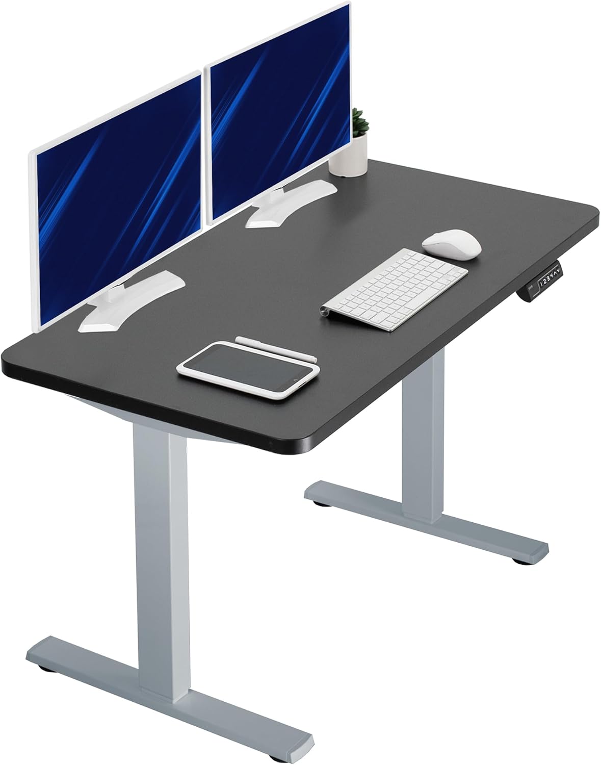 VIVO Electric 43 x 24 in Standing Desk, Memory Height Adjustment, 1B Series, One-Piece Black Top, Gray Frame, DESK-KIT-1G4B
