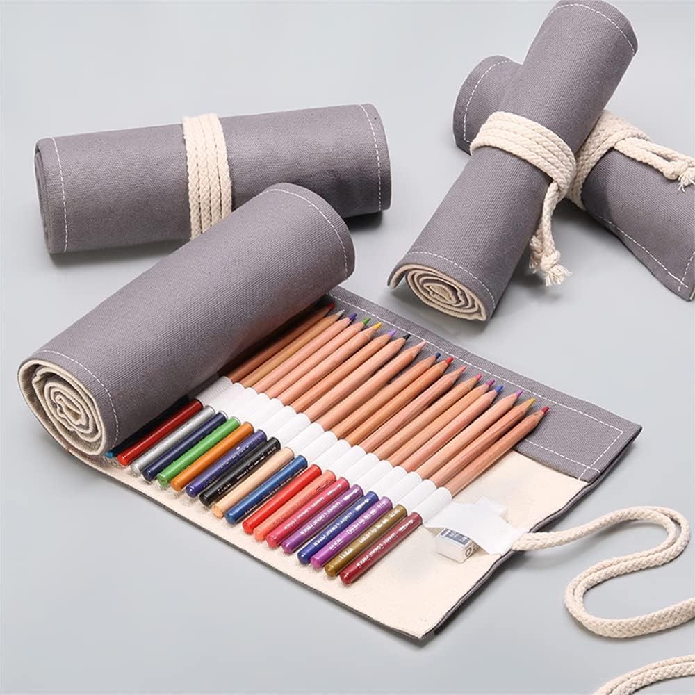 DIYOMR 12/24/36/72 Slots Pencil Wrap Pencil Rolls, Artist Colored Pencil Roll Up Bag Short Brush Pouch Case Pencils Organizer for Drawing Coloring and Sketching, No Pencils (Grey, 12slots)