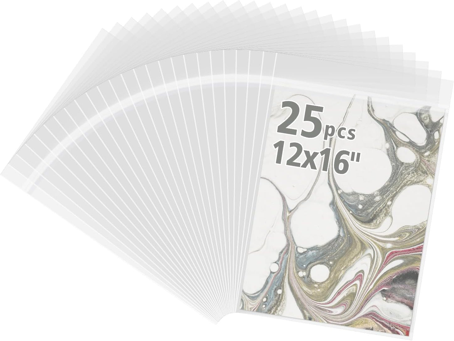 Frametory, 25 Pack 12 2/5" x 16 1/2" Acid-Free Clear Plastic Bags, Self Seal Crystal Photo Bags for 12X16 Prints, Shirts, Clothing and Products