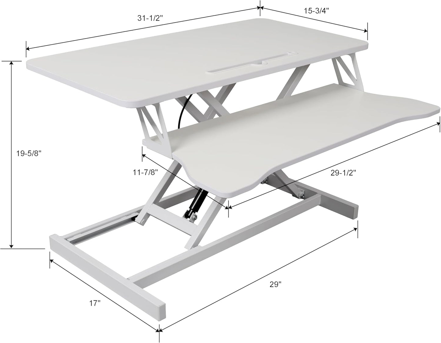 32 Inch Height Adjustable Stand Up Laptop Desk Converter, Heavy Duty Standing Computer Workstation Riser with Removable Keyboard Tray for Home Office Workshop, Spacious Platform for Monitor, White