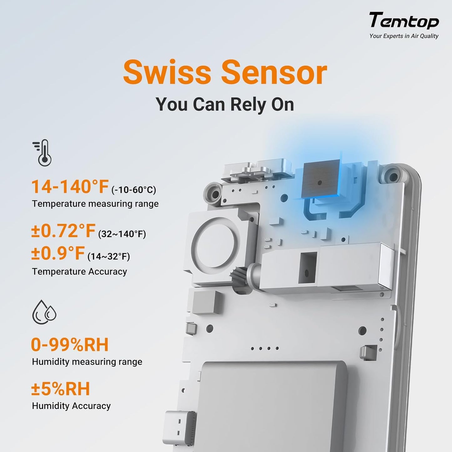 Temtop Humidity Meter T1, Indoor Thermometer for Room Temperature, Bluetooth Hygrometer with Notification Alerts, Data Export, Digital Gauge for Home, Office, Greenhouse, Garage, Baby Nursery, Gift