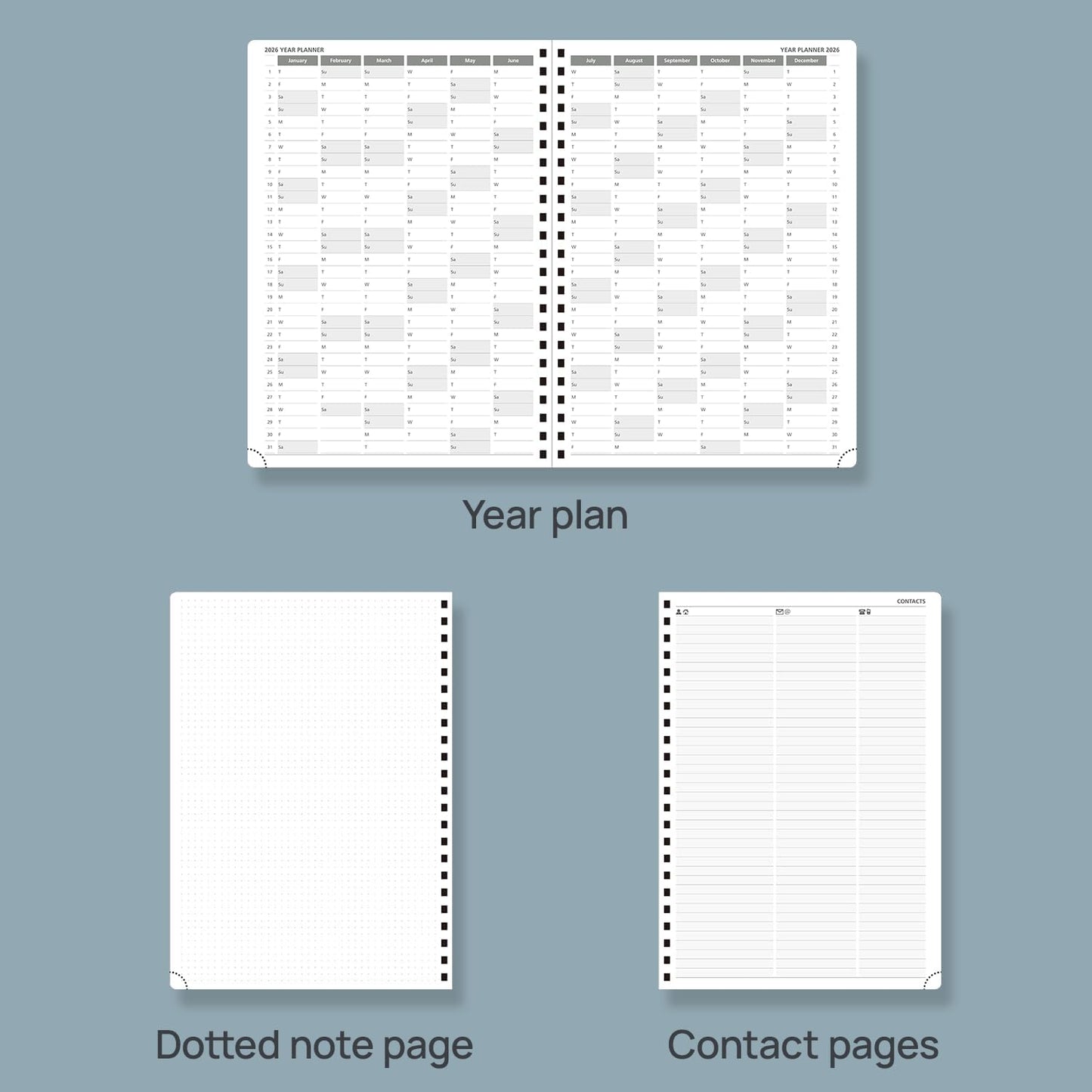 POPRUN 2026 Daily Planner One Page A Day - [A4 Large Size 8.25" x 12" -Spiral Hard Cover], Agenda 2026 Hourly Appointment Book with Monthly Calendar, Pen Holder, Ivory Paper -Light Pink