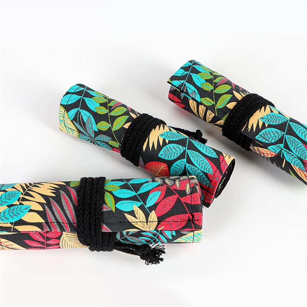 DIYOMR 24/36/72 Slots Pencil Wrap Pencil Rolls, Artist Colored Pencils Roll Up Bag Short Brushes Pouch Case Pencils Organizer for Drawing Coloring and Sketching (Colorful Leaves, 72slots)