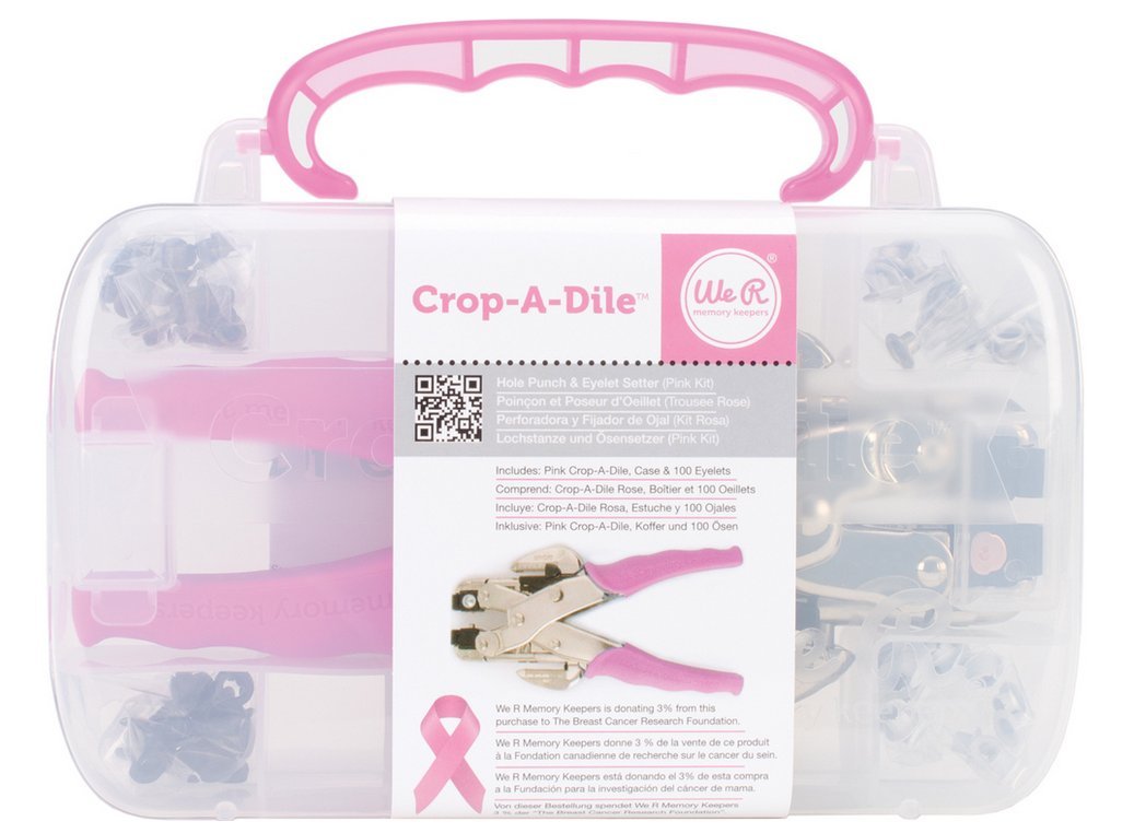 We R Memory Keepers- Crop-A-Dile Eyelet Setter Punch Kit, Pink, Includes 100 Eyelets, Comfort Handle, for 1/8 or 3/16 Inch Holes, Metal, Craft Paper, Leather, Fabric and More