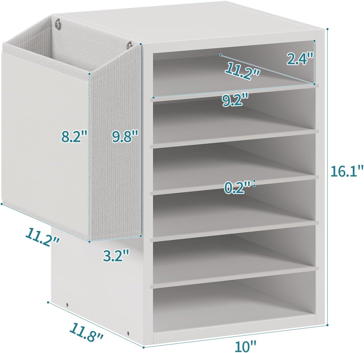 6 Tier Adjustable Countertop Mail Sorter, Mailboxes With Name Slots, Literature Organization Paper Storage Slot, Office Desk File Organizer, Wooden Desktop Mailbox for Classroom, White