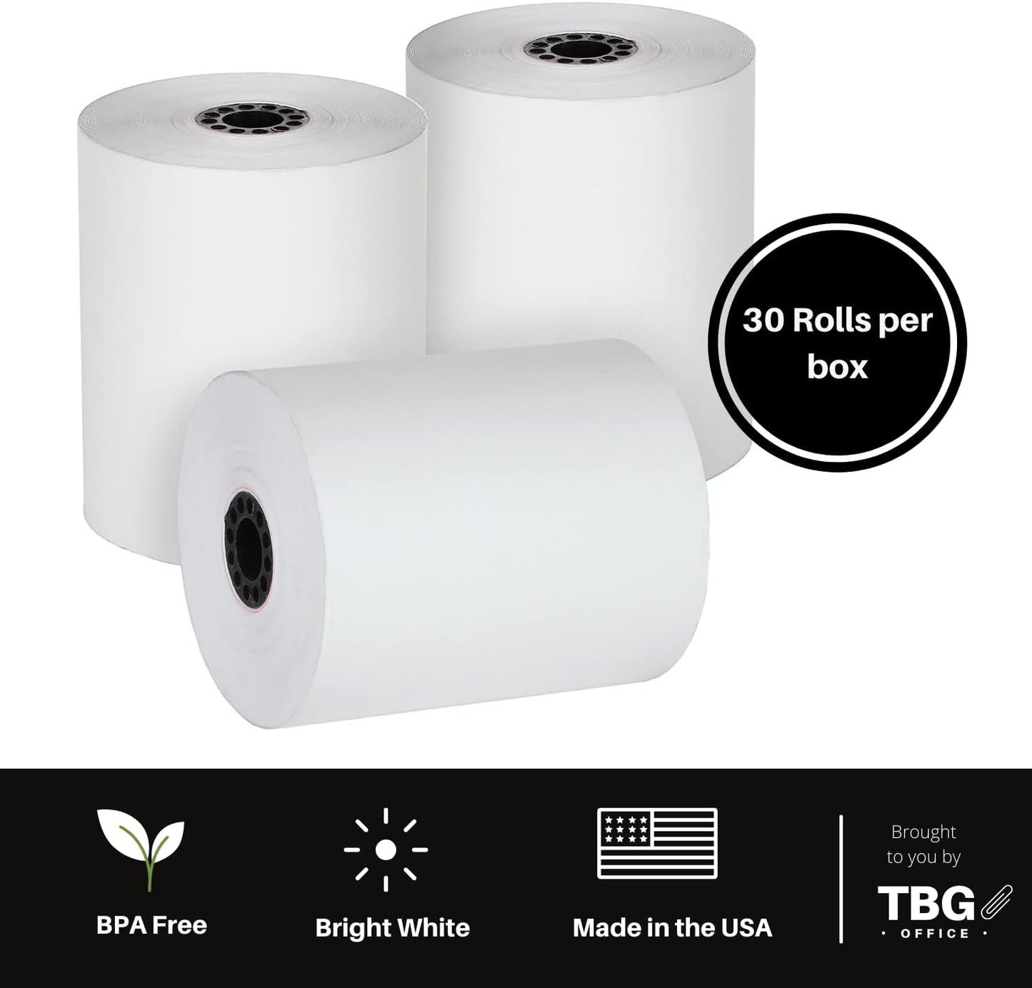 3 1/8” x 119' Thermal Paper Rolls - BPA FREE – MADE IN USA - Receipt paper rolls – Point of Sale Cash Register - Thermal printer paper - Credit Card Paper - for POS systems (1 Case - 30 Rolls)
