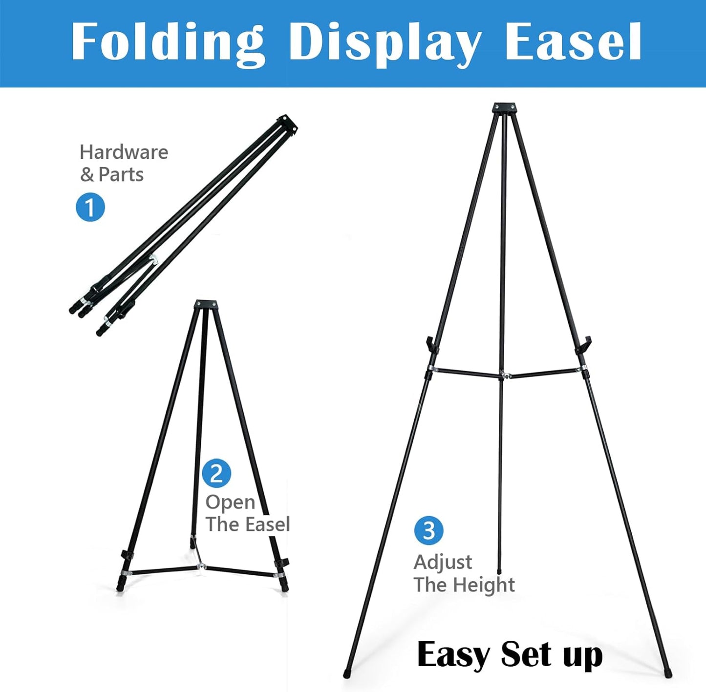 Falling in Art 70" Adjustable Aluminum Display Easel Stand, Versatile Tripod Easel for Artistic Presentations Stand, Lightweight and Sturdy for Art Shows, Exhibitions, and Studios, Holds 20 lbs