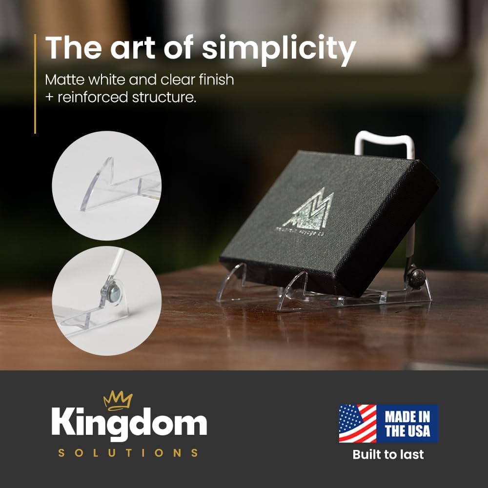 KINGDOM SOLUTIONS Made in USA 2-Pack Sturdy & Durable Adjustable White Acrylic Easels to Display Unnoticeably Plates, Art, Pictures & More - Unique on The Market