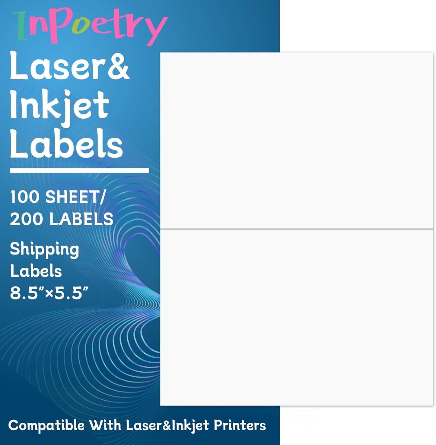 8.5” x 5.5” Half Sheet Shipping Labels, Label Sticker for Laser&Inkjet Printers, White Half Page Label Stickers, 2 Labels per Sheet, 8.5” x 11” Adhesive Half Page Labels, 200 Labels.