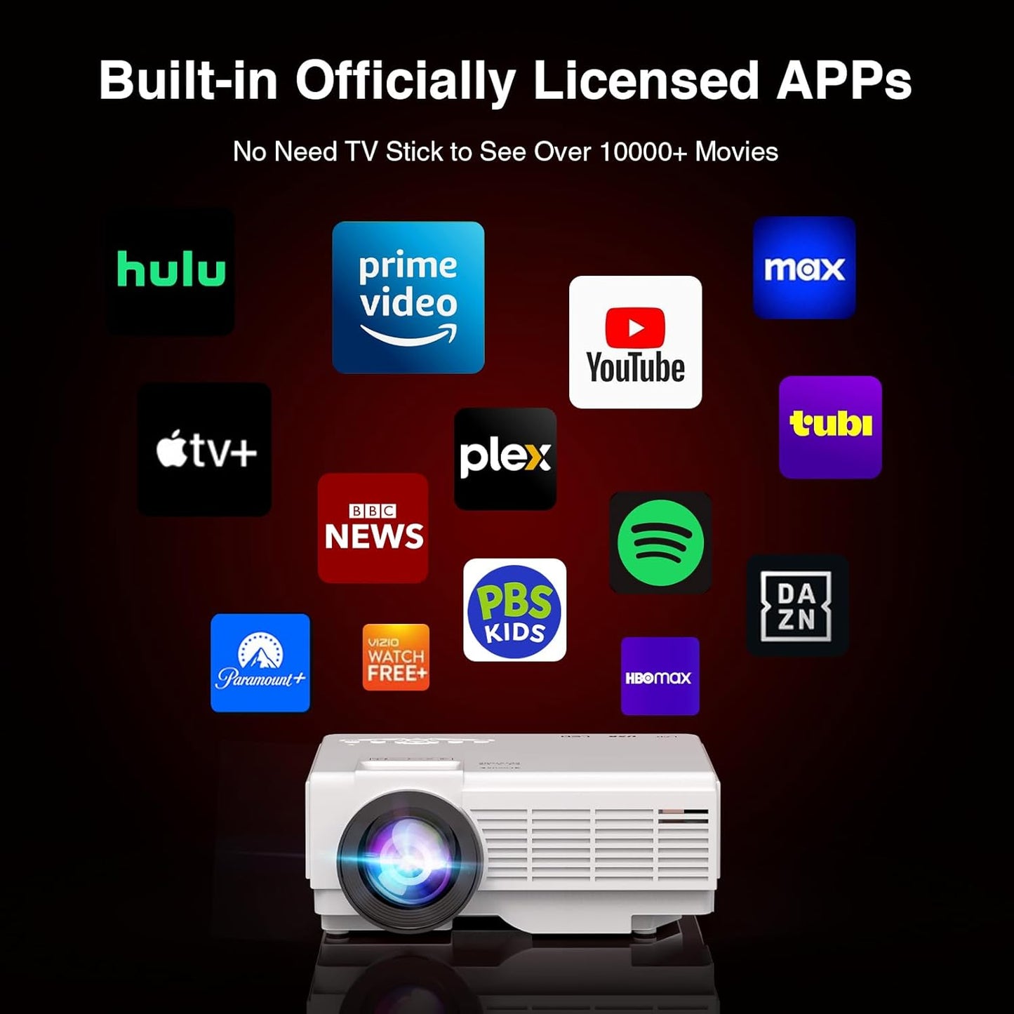 【Netflix-Officially-Licensed】PANSEBA Smart Mini Projector with 1080P HD, 5G WiFi & 2 Way Bluetooth, Portable Outdoor Movie Projector for Phone/Laptop/Games