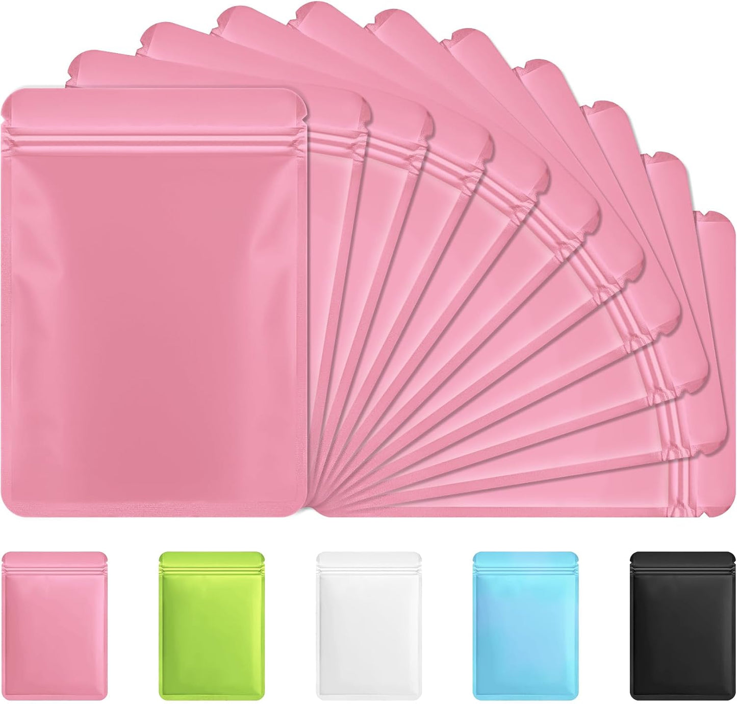 Funfery 100 Pack Pink Mylar Packaging Bags Resealable Bags Double Sided Color Odor Proof Pouch Baggies Smell Proof Foil Bag for Food Storage,Small Business(Pink,6.3x9.4inch)