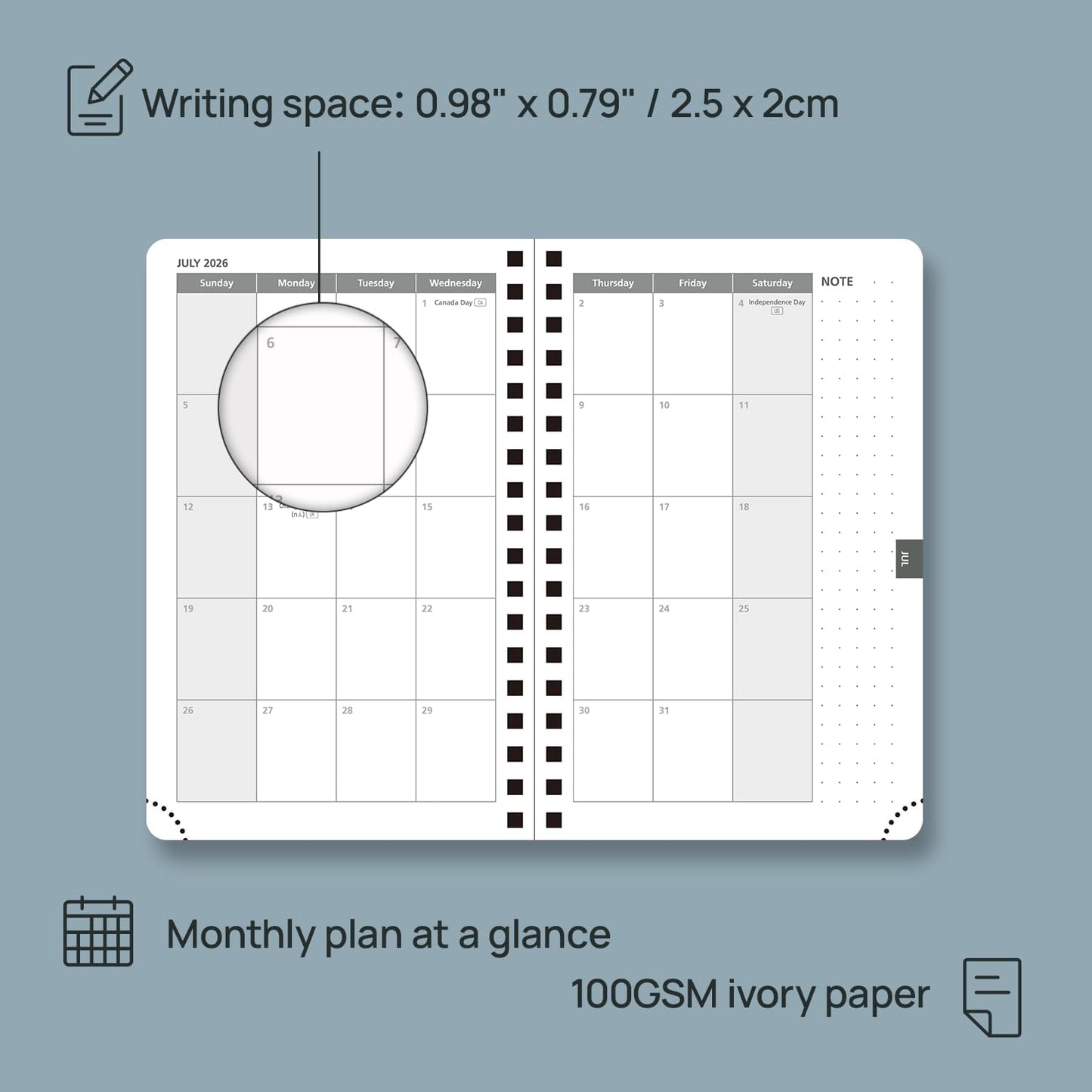 POPRUN 2026 Planner (Pocket Size 4''x 6.25'' Wire-Bond Hard Cover) Calendar Weekly and Monthly (Jan.2026-Dec.2026) Small Planner with Hourly Time Slots, for Purse, 100 GSM - Navy Blue