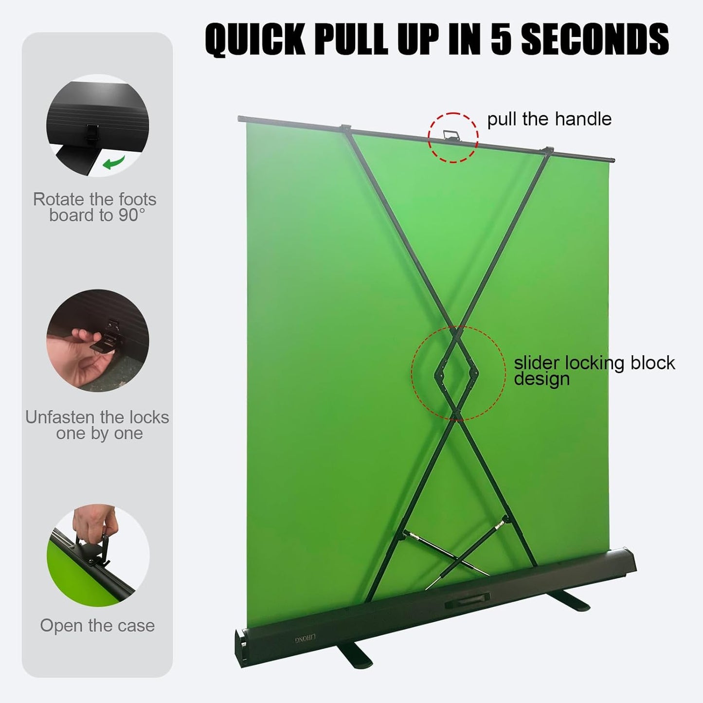 LIHONG Large Green Screen Collapsible Chroma Key Backdrop,Portable Retractable for Video, Live Game,Aluminum Base,Wrinkle Resistant Fabric,Pull-up Style,Auto-Locking Frame (59.8Wx78.7H inch)