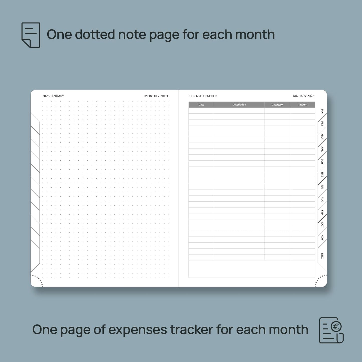 POPRUN Monthly Planner 2026-2027 (Medium- 6.5'' x 8.5'' Soft Cover), 18-Month Calendar Book (Jan.2026 - Jun. 2027), Calendar Planner with Monthly Tabs & Pocket, 100 GSM Paper - Grey