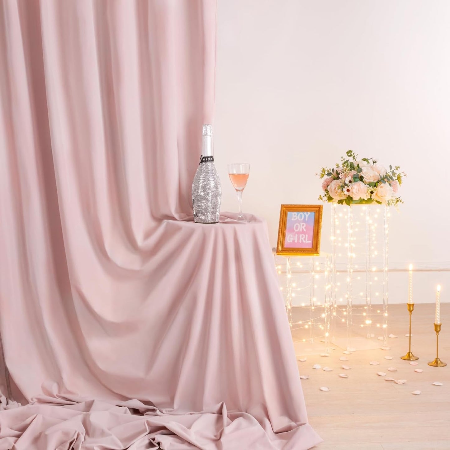 Dusty Rose Polyester Backdrop Curtains 2 Panels 5ft x 10ft Photo Shoot Background Drapes for Wedding Party Bridal Shower Engagement Decorations
