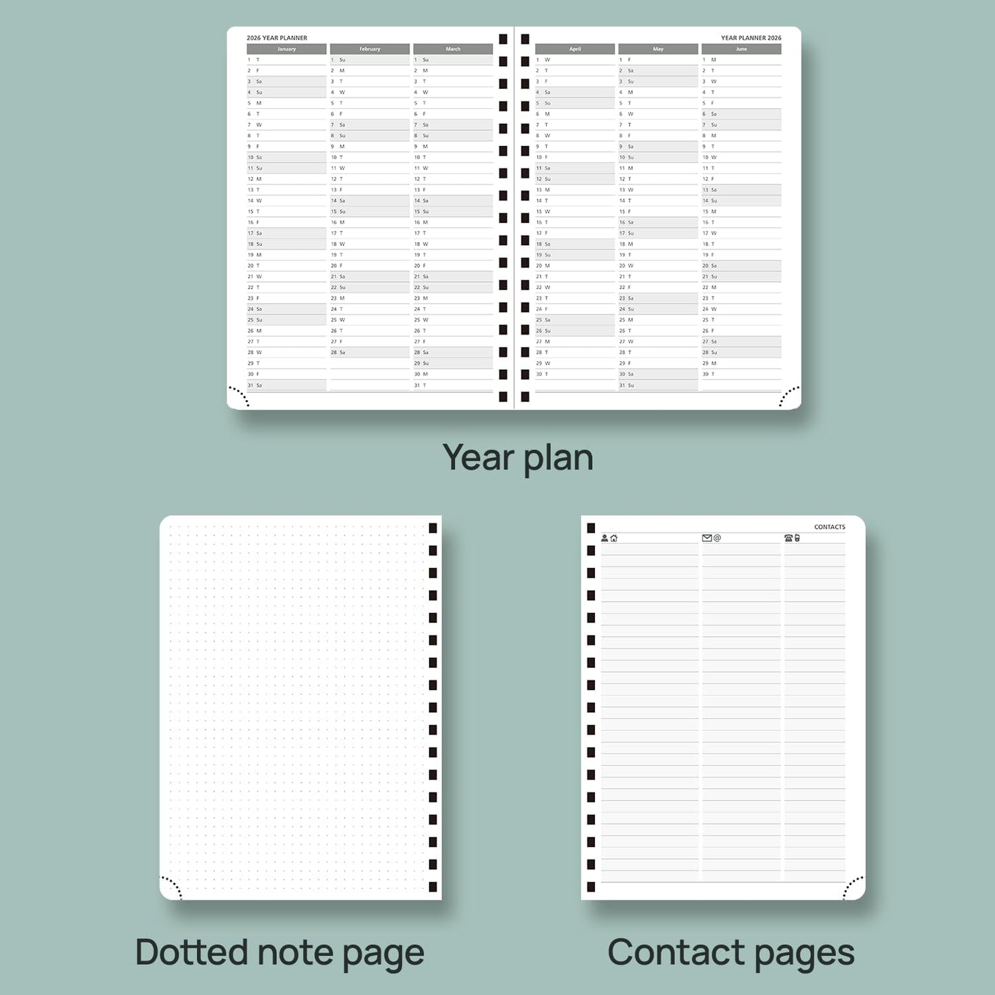 POPRUN Planner 2025-2026 Weekly Notebook (Medium 8.5''x 6.5''), Academic Calendar (JUL.25 - JUN.26) Appointment Book with Monthly Tabs, Spiral Soft Cover, Inner Pocket, 100 GSM - Brown