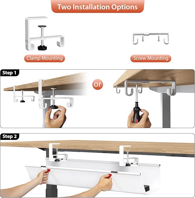 Univivi No Drill Under Desk Cable Management Tray, Clamp/Screw Mount Desk Cable - Image 6