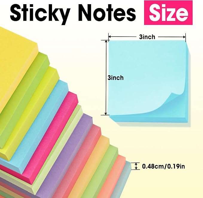 150 Pads Sticky Notes 3x3, Self-Stick Pads Bulk Bright Colors, School Supplies - Image 3