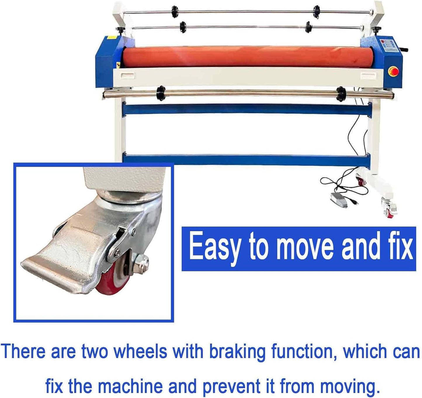 51in(1300mm) 110V Semi-auto Cold Laminating Machine with Soft Rubber Roller, Electric/Manual, Adjustable Speed Laminator with Foot Pedal, for Cold Mounting Photos