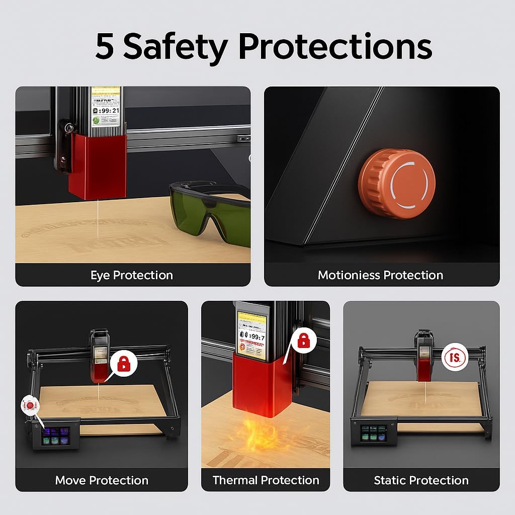 Longer RAY5 10W Laser Engraver, Wood/Leather/Acrylic Engraving Cutting Machine, DIY Desktop Laser Cutter with Safety Protection, Air Assist & 3 in 1 Roller