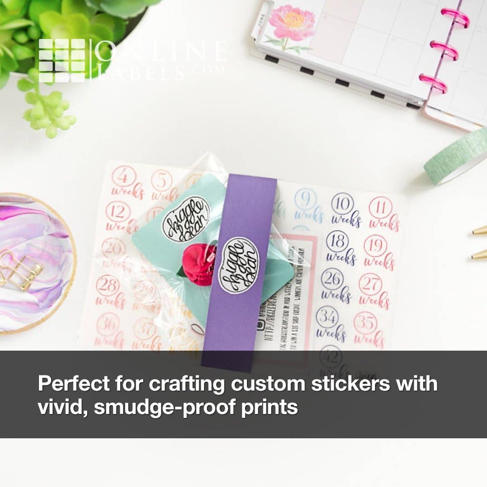 Waterproof Sticker Paper, 25 Sheets, White Matte Vinyl-Like, 8.5" x 11" Full Sheet Label, Works with Inkjet Printers Only, Compatible with Electronic Cutting Machines, OL177WJ, OnlineLabels