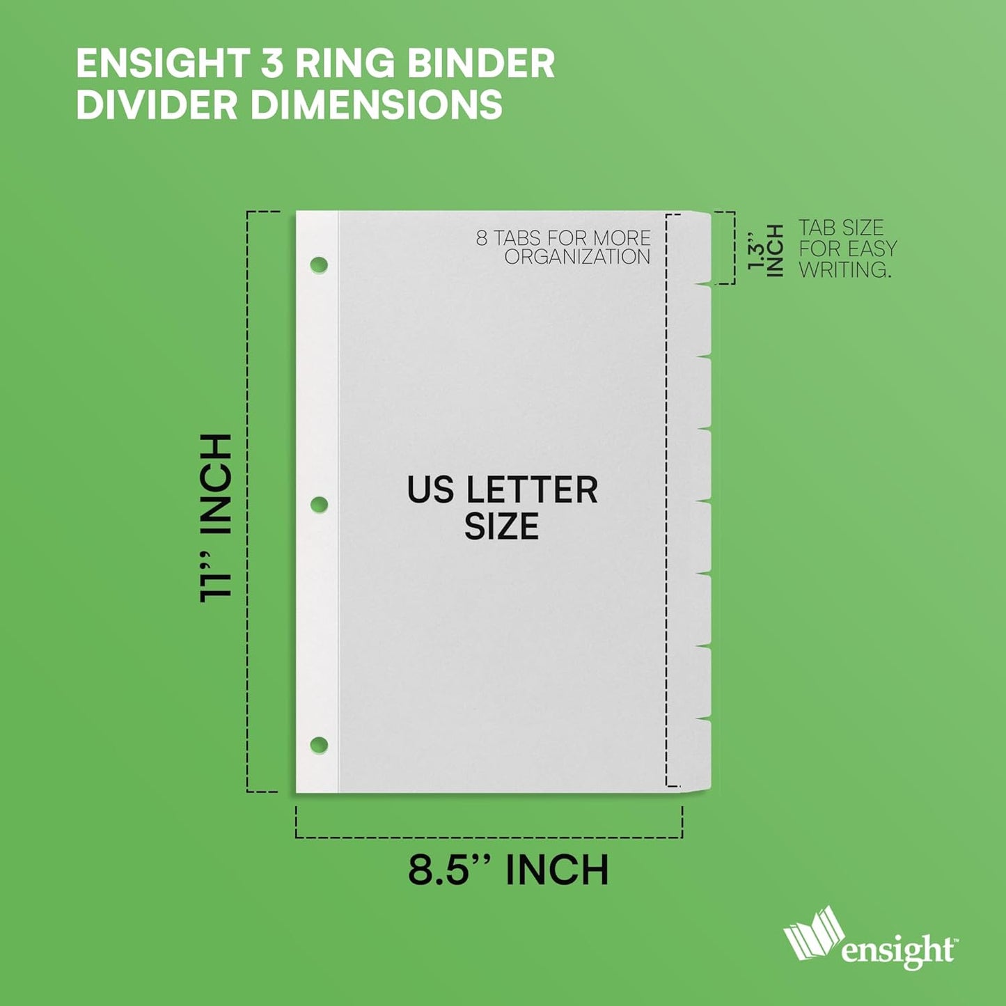 Ensight 3 Ring Page Dividers Bulk, 1/8 Cut Tab Dividers - 96 Per Box Divider Pages with Tabs, Decorative Printable Rewritable Divider Tabs, Exhibit Tab Dividers for 3 Ring Binders Bulk