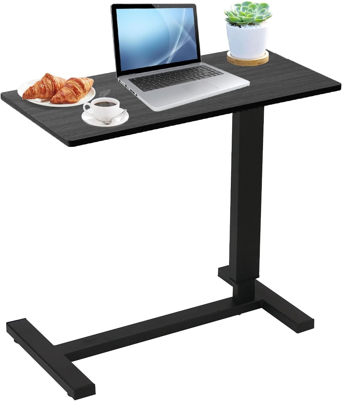 Erinaik Overbed Table with Adjustable Height & Swivel Wheels, Pneumatic Mobile Laptop Desk for Hospital Bed, Home Office, Study - Hidden Wheels, Stable Bedside Table