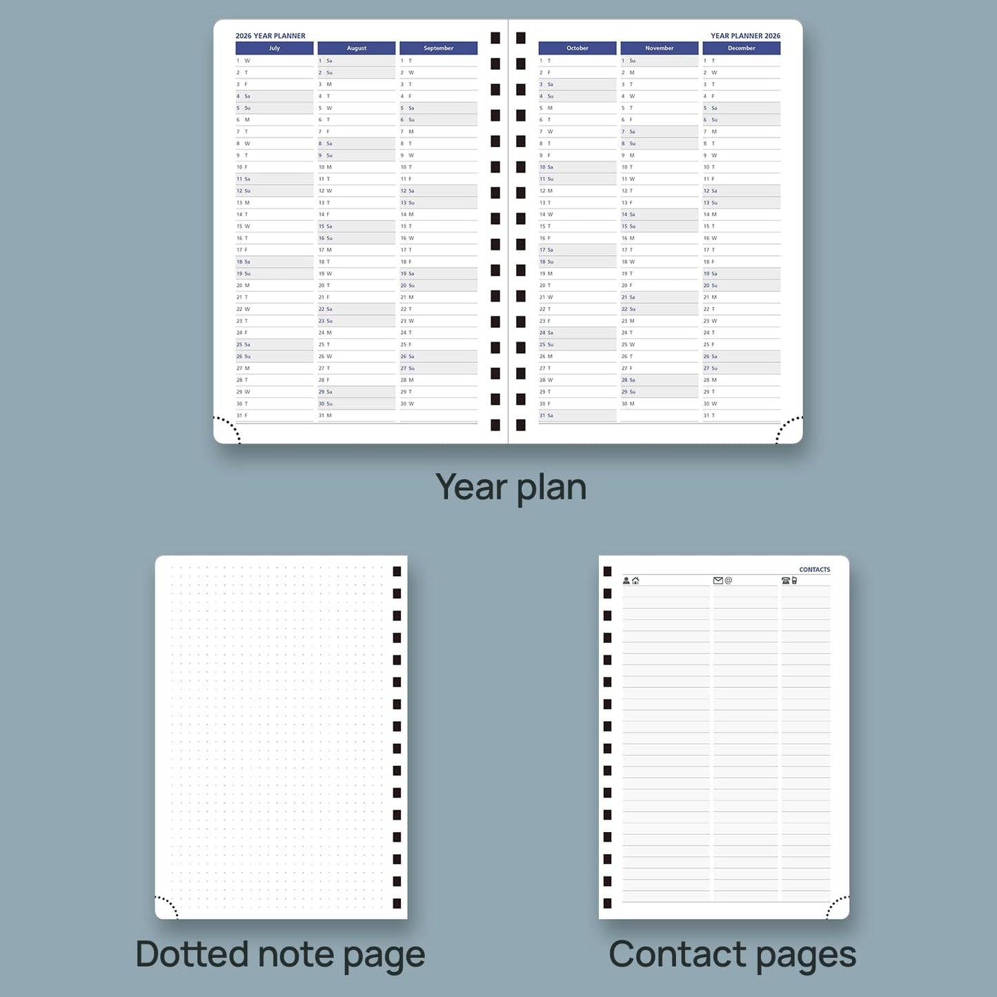 POPRUN 2026 Daily Planner One Page per Day (Medium 6'' x 8.5'') - 12 Months Calendar Appointment Book with Hourly Slots, Inner Pocket, Monthly Tabs, Pen Holder - Soft Pink