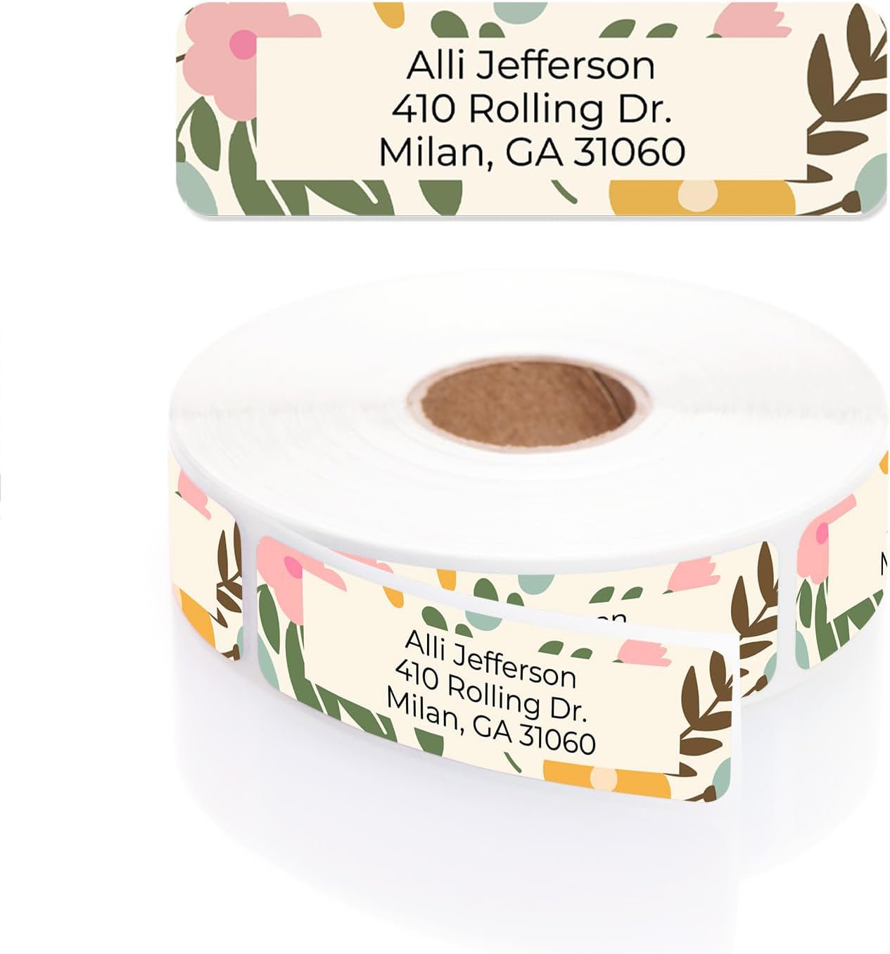 Pastel Floral Rolled Address Labels / 500 Personalized Return Address Labels/Designer Address Stickers in Elegant Plastic Dispenser